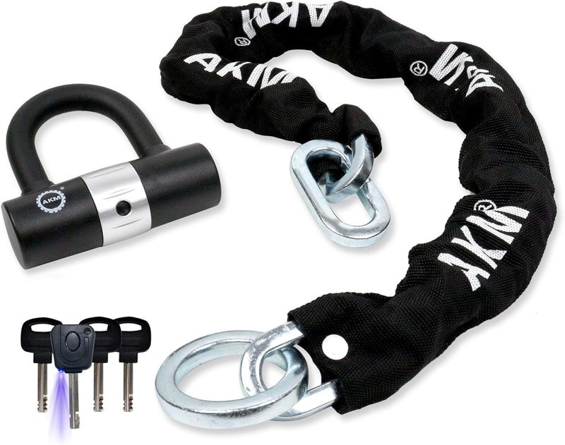 AKM Anti-Theft Bike Lock 3foot/90cm Long Heavy Duty Chain Lock Durable 10mm Thick Chains with 4 Keys Security 16mm U Lock for Bicycle,Scooter,Moped,Motorcycle,Gates - Image 1